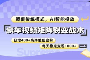 豪车视频矩阵裂变战术，颠覆传统模式，AI智能投放，日增400+高净值创业