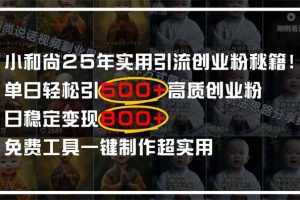 小和尚2025年实用引流秘籍！单日轻松引500+高质量创业粉，日变现800+，