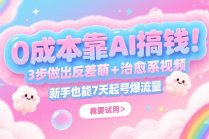0成本靠AI搞钱！3步做出反差萌+治愈系视频，新手也能7天起号爆流量，月入5位数