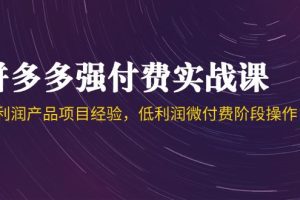 拼多多强付费实战课-44期，高利润产品项目经验，低利润微付费阶段操作