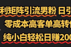 暴利矩阵引流男粉（日引千粉），零成本高客单高转化，纯小白轻松日赚2000+