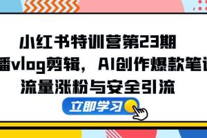 小红书特训营第23期，口播vlog剪辑，AI创作爆款笔记，流量涨粉与安全引流