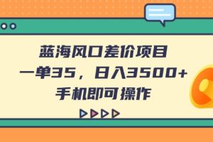 蓝海风口差价项目，一单35，日入3500+，手机即可操作