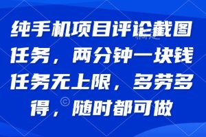 纯手机项目评论截图任务，两分钟一块钱 任务无上限多劳多得，随时随地