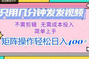 只用几分钟发发视频，不需剪辑，无需成本投入，简单上手，矩阵操作轻松