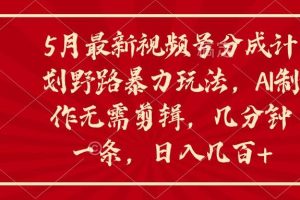 5月最新视频号分成计划野路暴力玩法，ai制作，无需剪辑。几分钟一条，