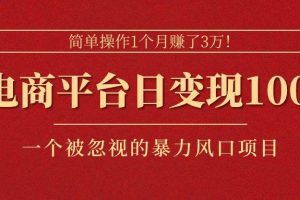 简单操作1个月赚了3万！在电商平台日变现1000+！一个被忽视的暴力风口