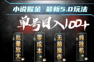 全自动小说撸金，无脑操作，单号日入100+小白轻松上手