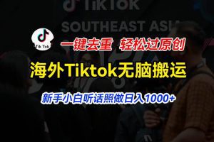 海外Tiktok短视频无脑搬运，一键去重轻松过原创，新手小白听话照做日入