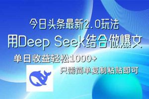 今日头条最新2.0版本，用Deep Seek结合今日头条做爆文，单日收益轻松10